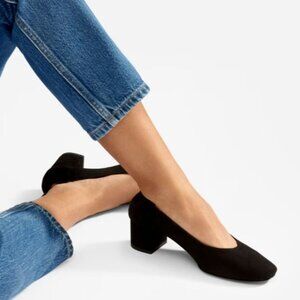 Everlane The Day Heel Suede 2" Pumps Black Size 8